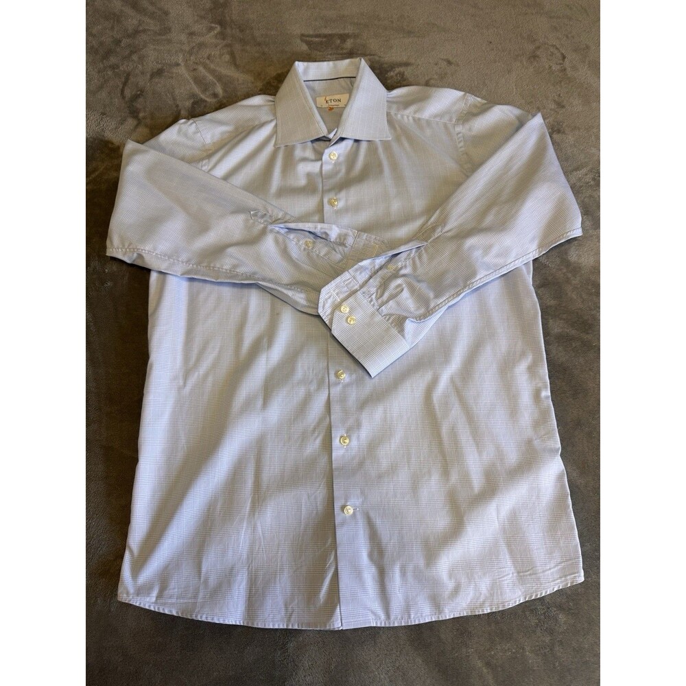 Eton Contemporary Dress Shirt Mens 16.5 x 42 Blue Geometric Long Sleeve Cotton